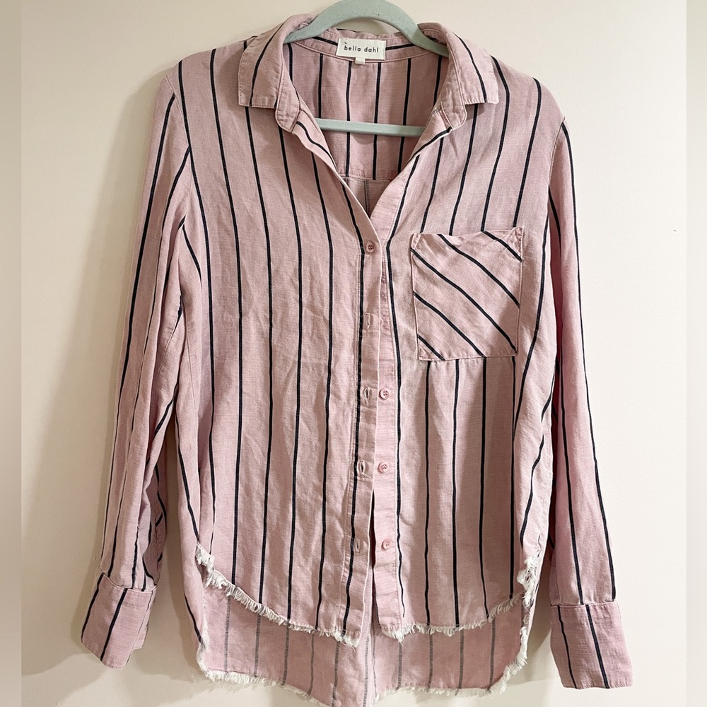 Bella Dahl Blush and Black Striped Button-Down Shirt